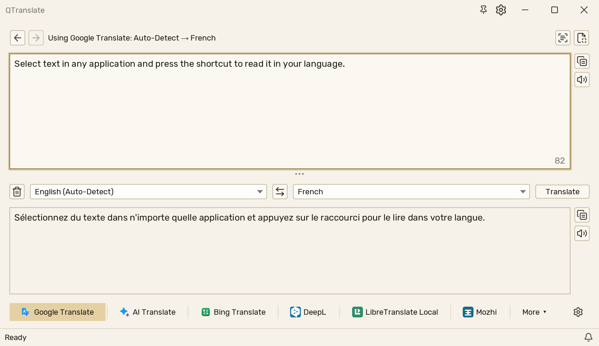 Classic service selector in QTranslate's light theme