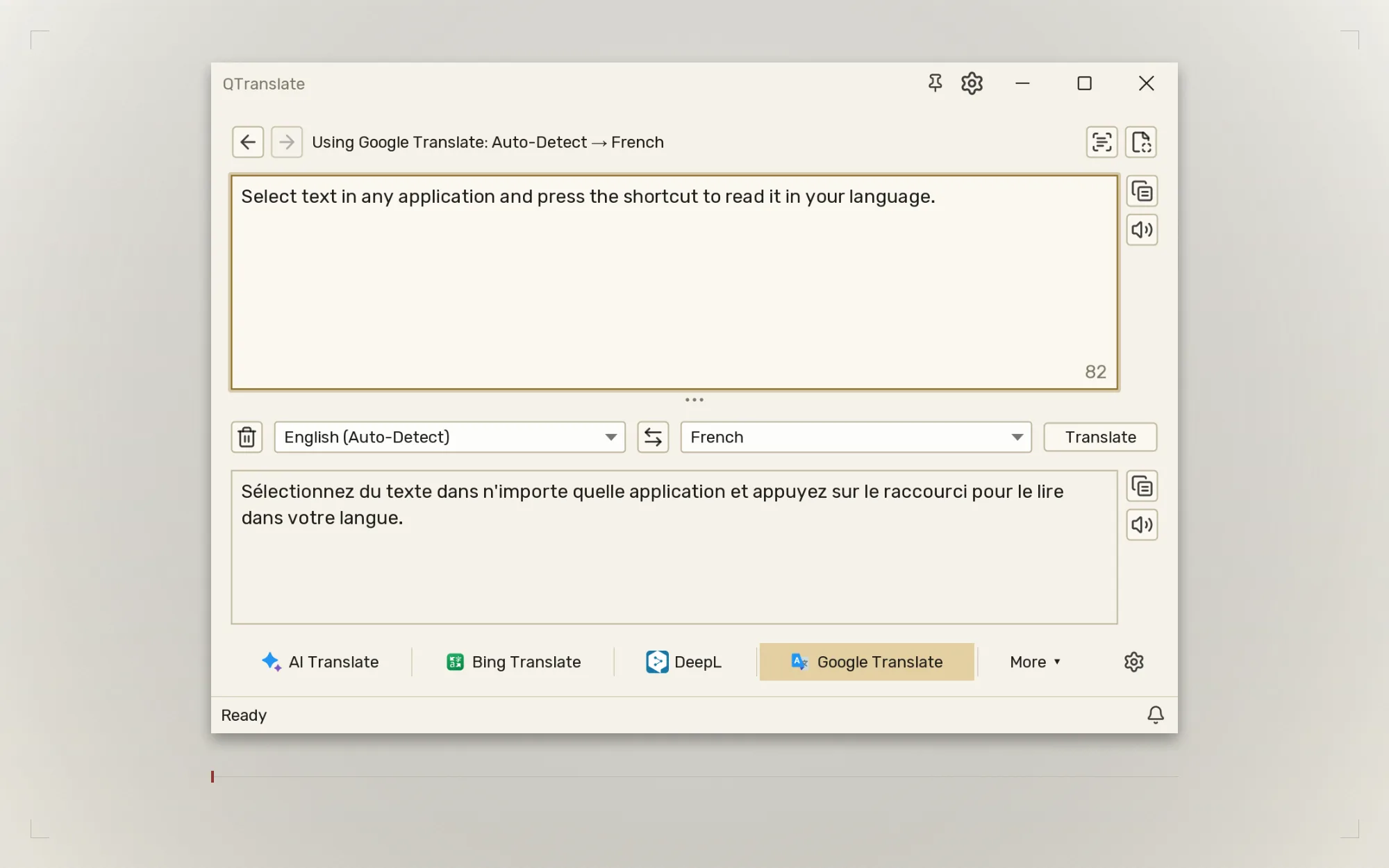 Classic service selector in QTranslate's light theme
